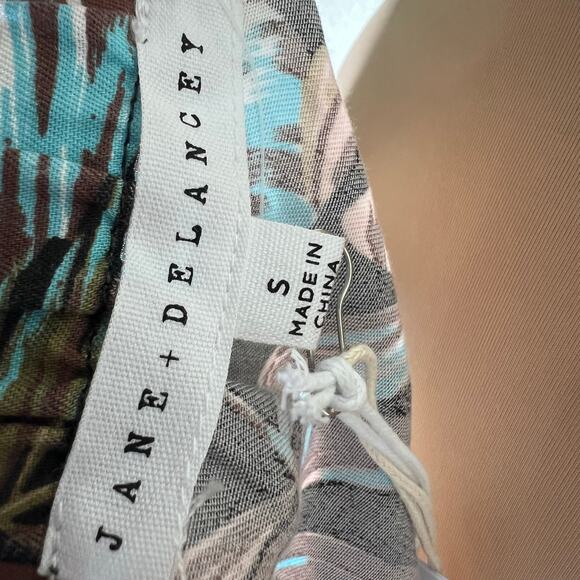 Jane and Delancey Tank Top Womens Small Tropical Palm Leaf Blouson Woven Brown - Picture 5 of 7